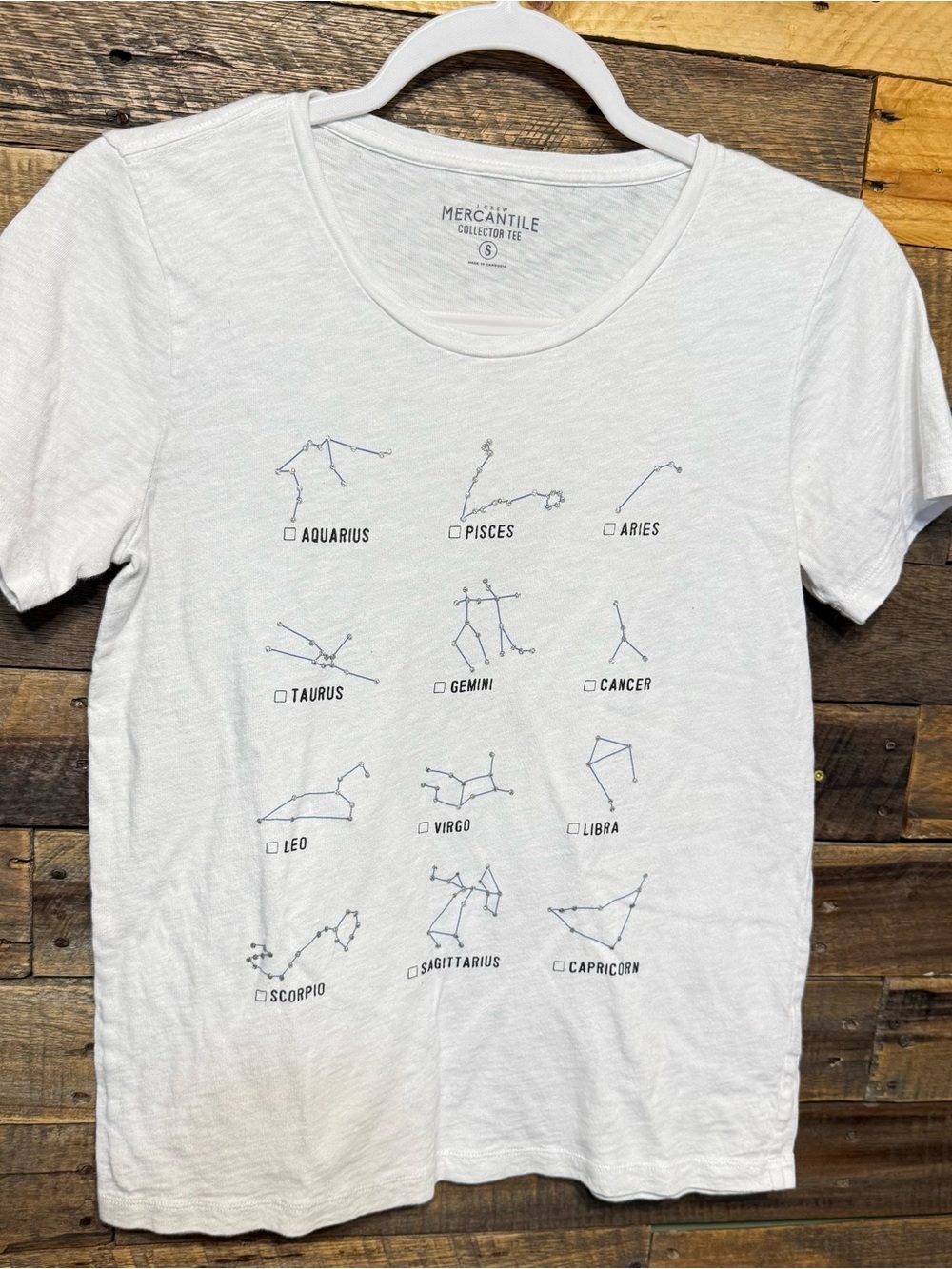 J Crew Womens Small White Short Sleeve Horoscope Collector Tee Zodiac Sign Rare